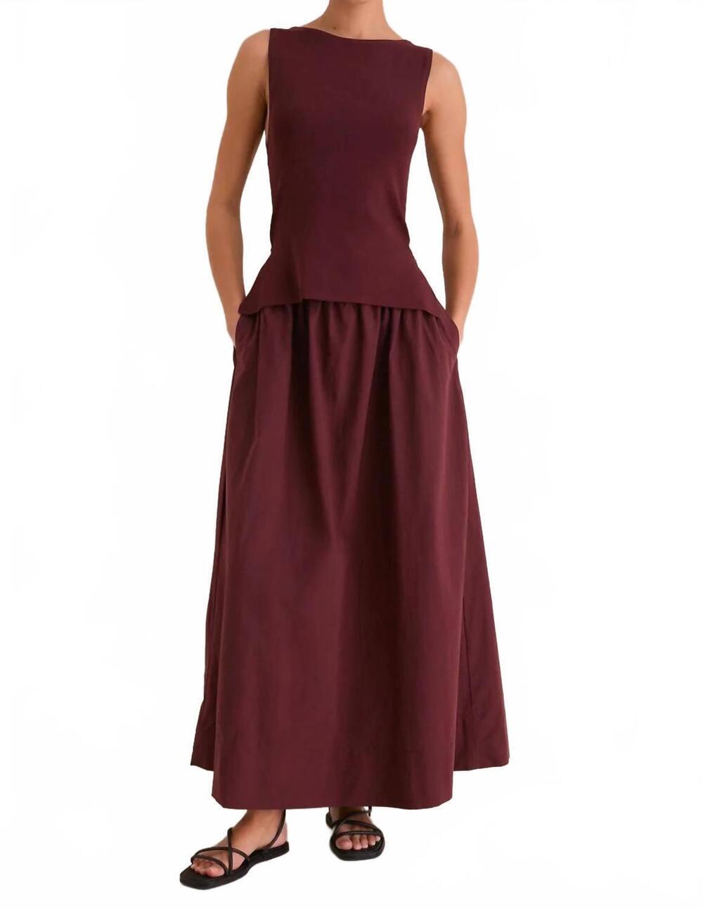 NEW ONIA boatneck mix media dress in dark cherry